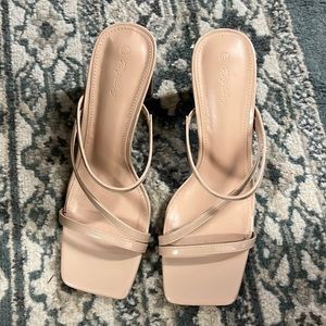 Nude patent leather slides size 10
